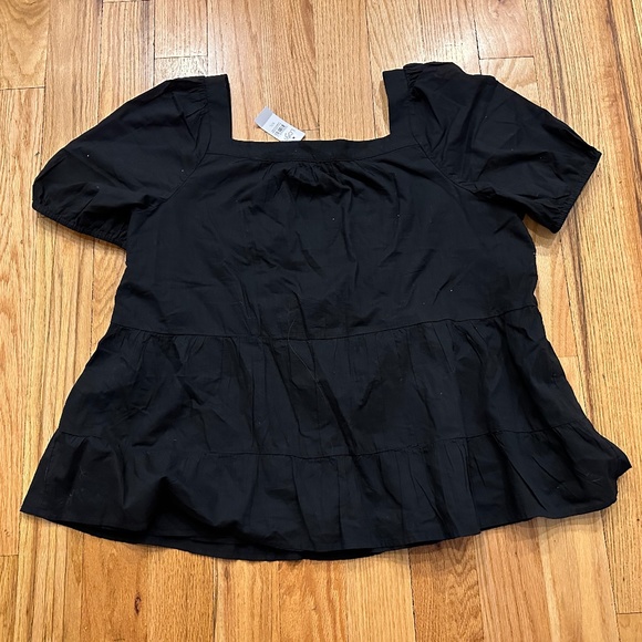 NWOT NEW LOFT Women's BLACK square neck Puff Sleeve Blouse Top size XXL - Picture 5 of 5
